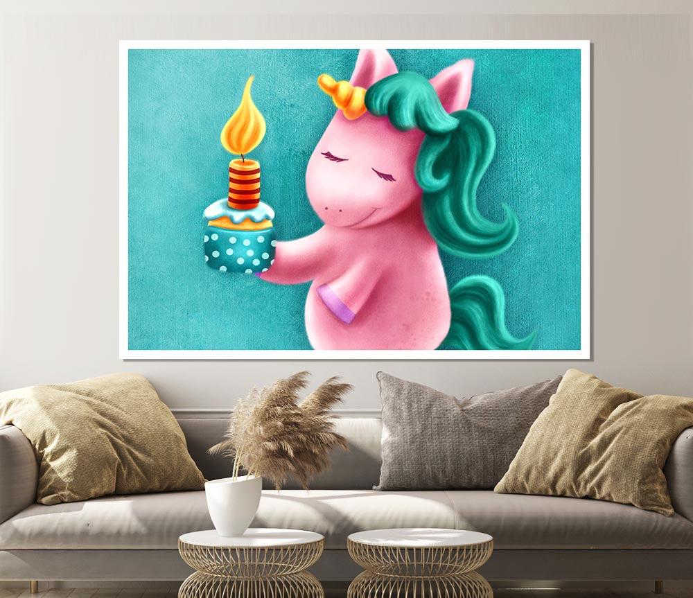 Birthday Cake Unicorn Print Poster Wall Art