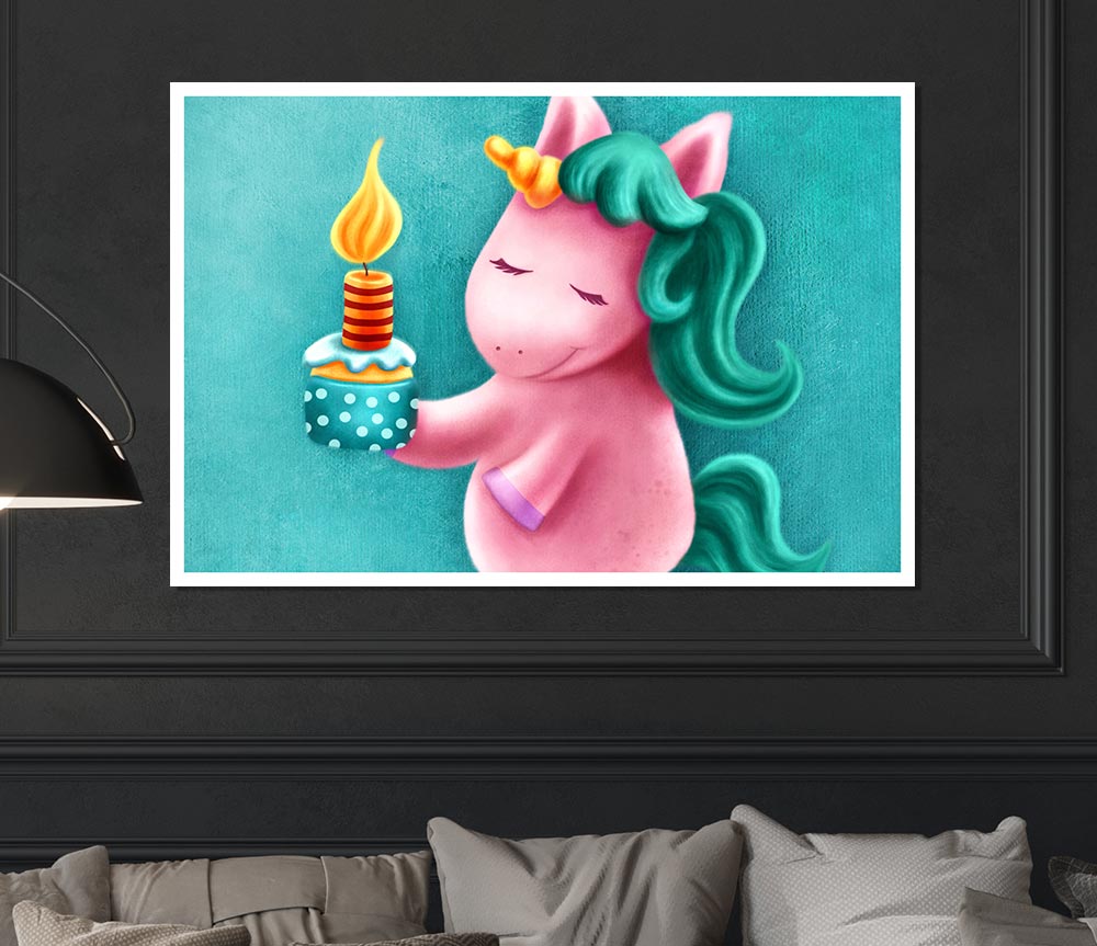 Birthday Cake Unicorn Print Poster Wall Art