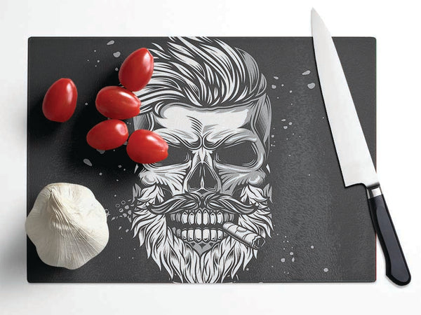 Cigar Smoking Skull Glass Chopping Board