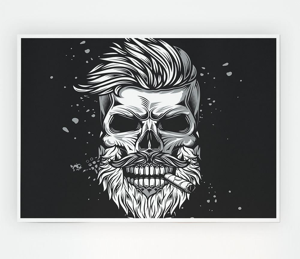 Cigar Smoking Skull Print Poster Wall Art