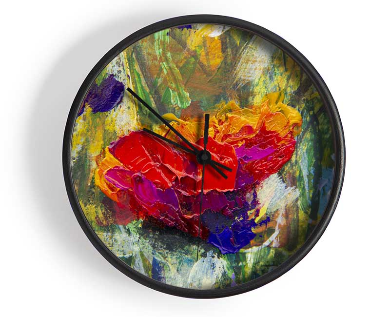 Red Flower Abstract Paints Clock - Wallart-Direct UK