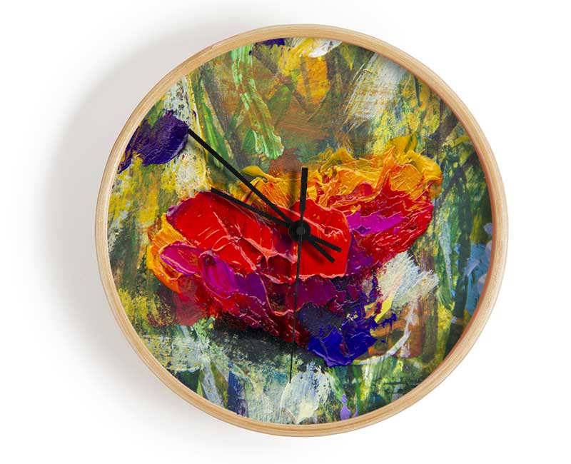 Red Flower Abstract Paints Clock - Wallart-Direct UK