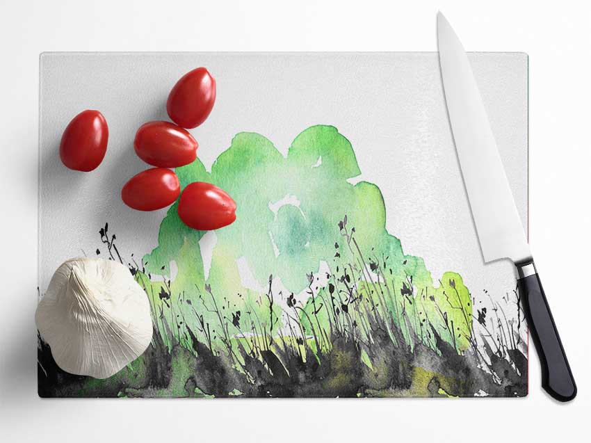 In The Grass Greenery Glass Chopping Board