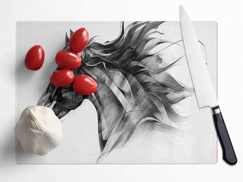 Horse Galloping Head Glass Chopping Board