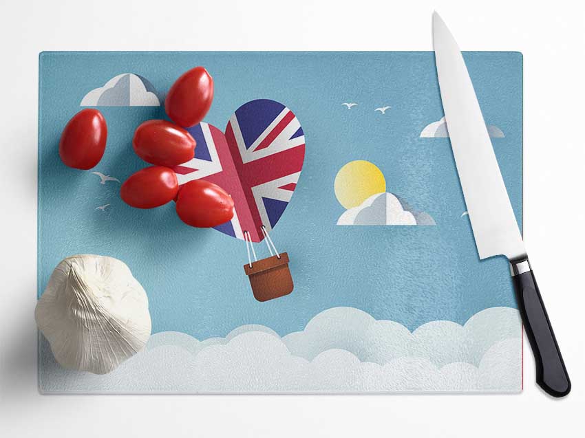 Union Jack Hot Air Balloon Glass Chopping Board