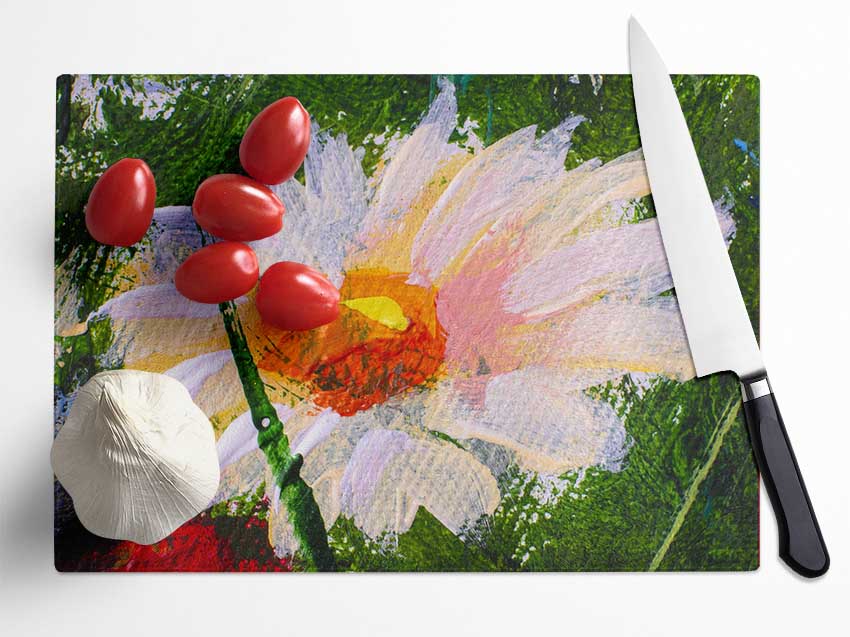 Painted Daisy Glass Chopping Board