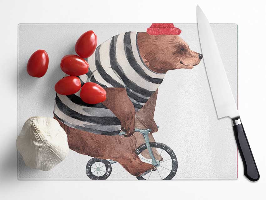 Bear On A Bike Glass Chopping Board