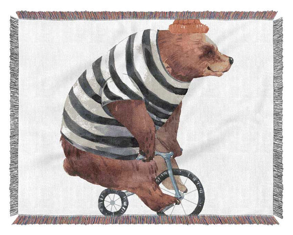 Bear On A Bike Woven Blanket