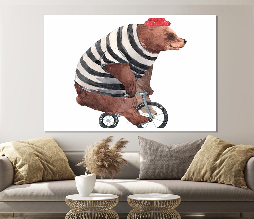 Bear On A Bike Print Poster Wall Art