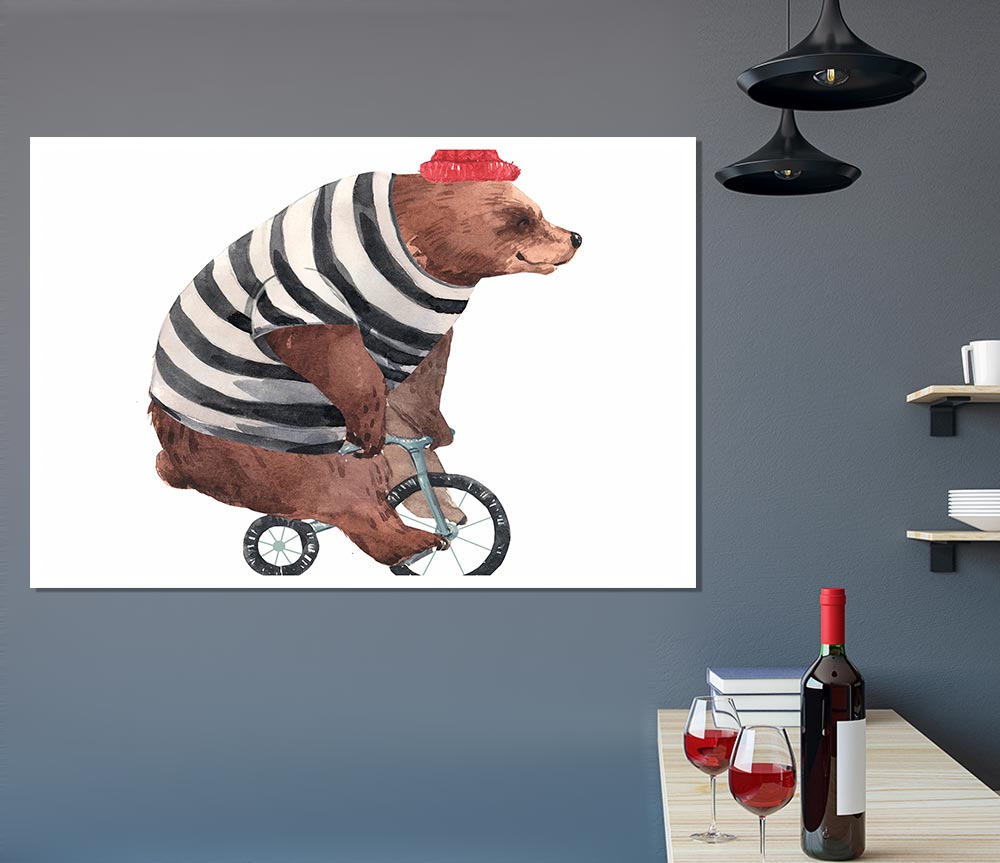 Bear On A Bike Print Poster Wall Art