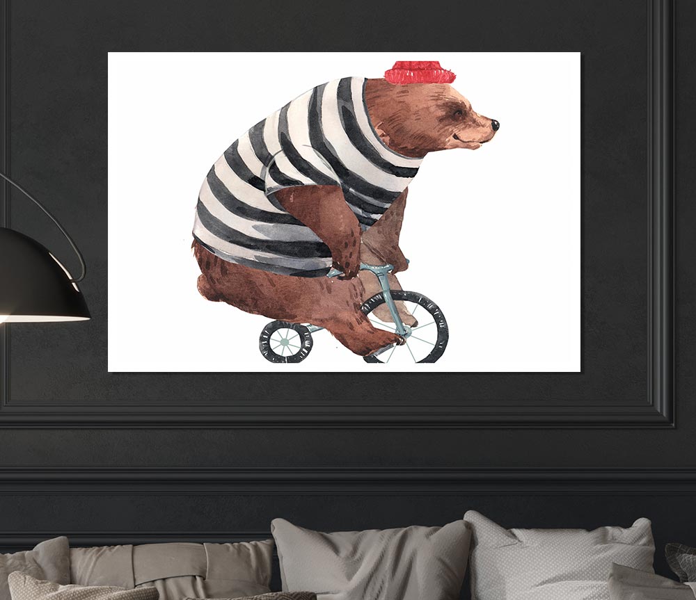 Bear On A Bike Print Poster Wall Art