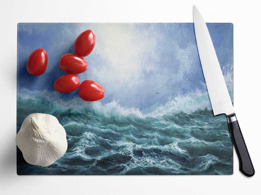 Turquoise Ocean Wonder Glass Chopping Board