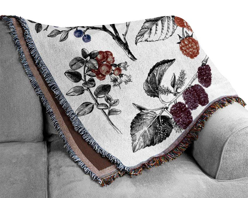 Collage Of Flowers And Berries Woven Blanket