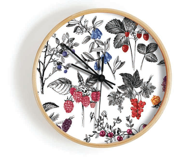 Collage Of Flowers And Berries Clock - Wallart-Direct UK