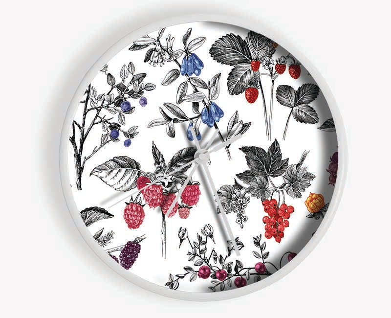 Collage Of Flowers And Berries Clock - Wallart-Direct UK