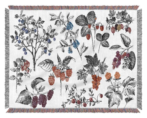 Collage Of Flowers And Berries Woven Blanket