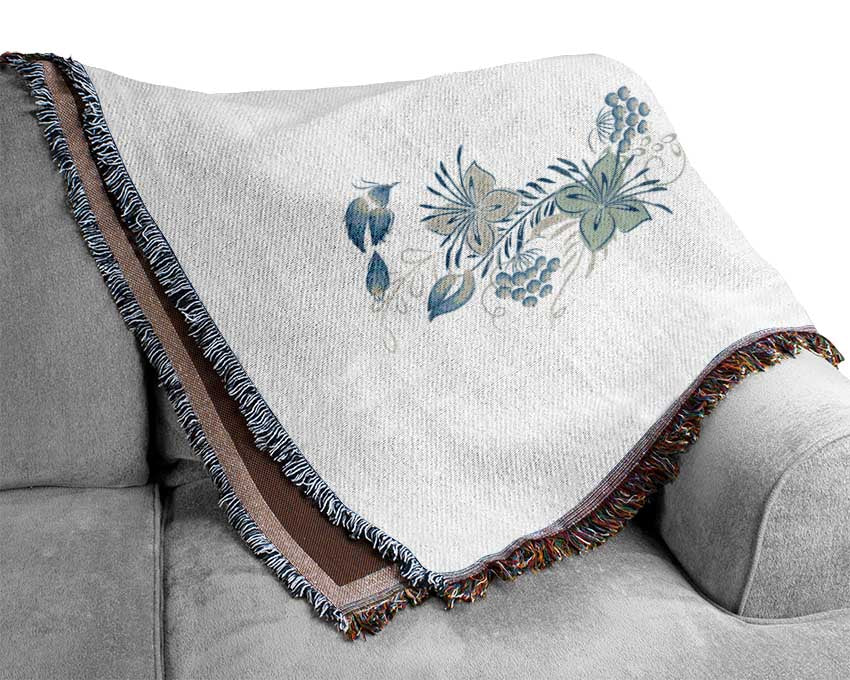 Blue Flowers On White Woven Blanket