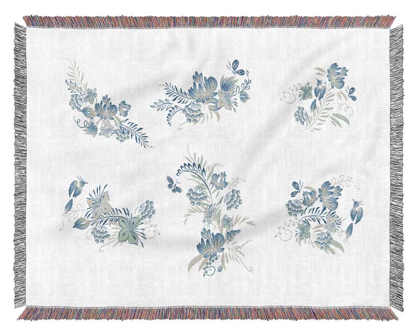 Blue Flowers On White Woven Blanket