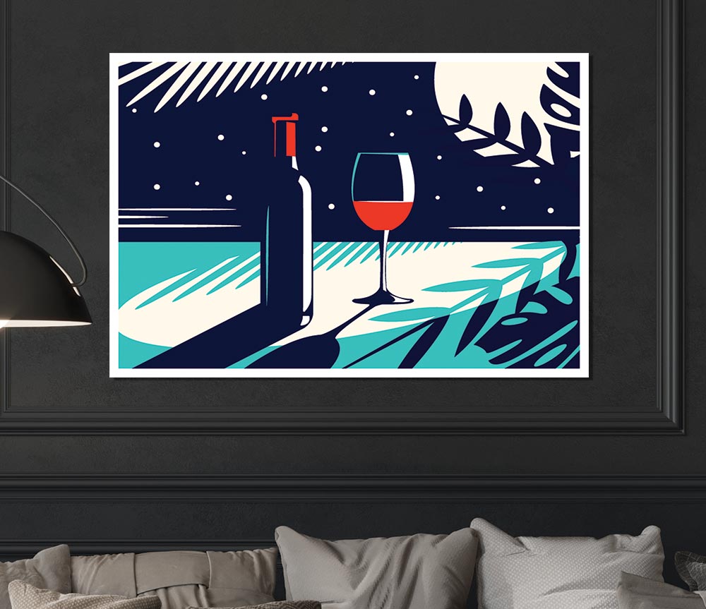 Wine And Bottle Print Poster Wall Art