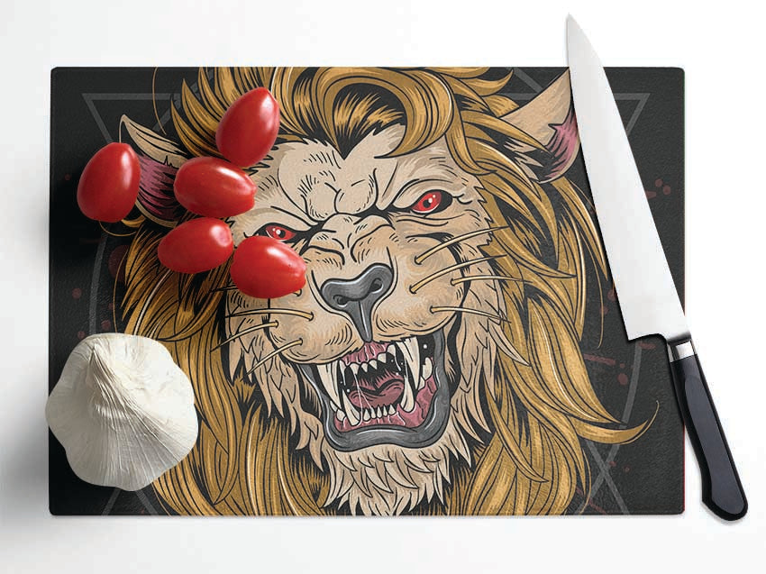 Fearsome Lion Angry Glass Chopping Board