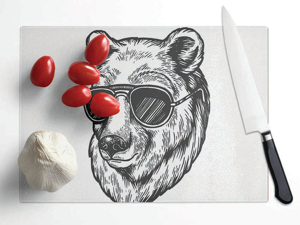 Bear Sunglasses Chill Glass Chopping Board