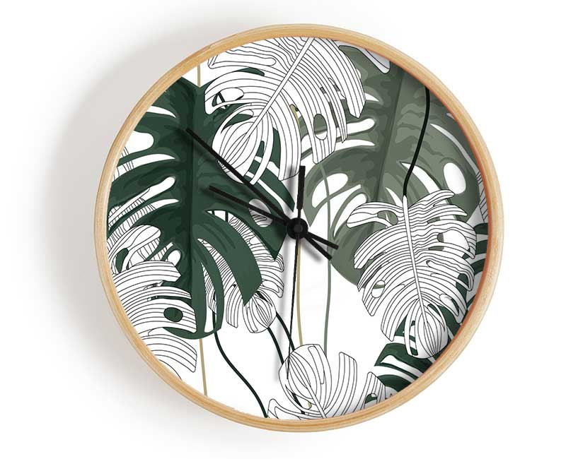 Cheese Plant Leaves Clock - Wallart-Direct UK