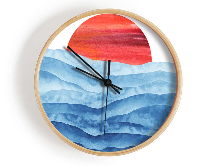 Red Sun Over The Ripples Clock - Wallart-Direct UK