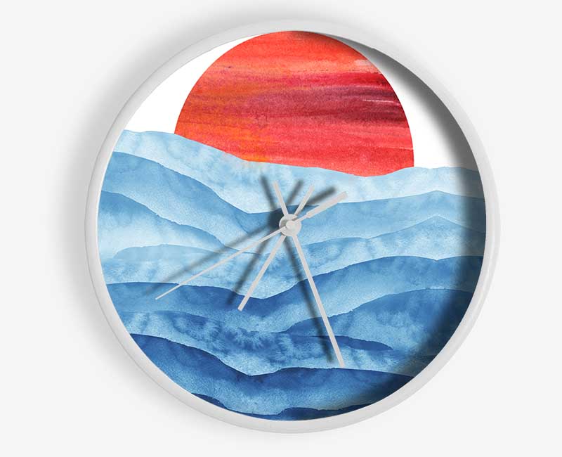 Red Sun Over The Ripples Clock - Wallart-Direct UK