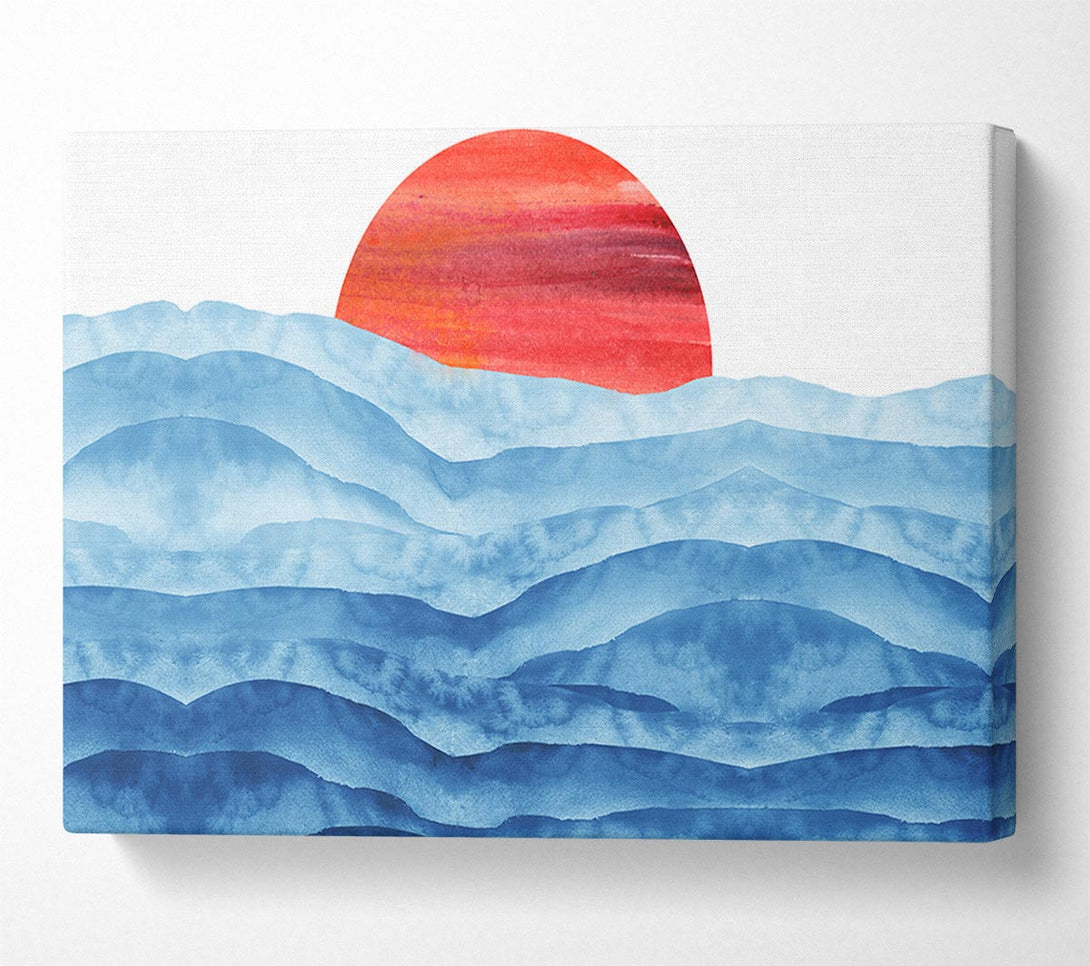 Picture of Red Sun Over The Ripples Canvas Print Wall Art