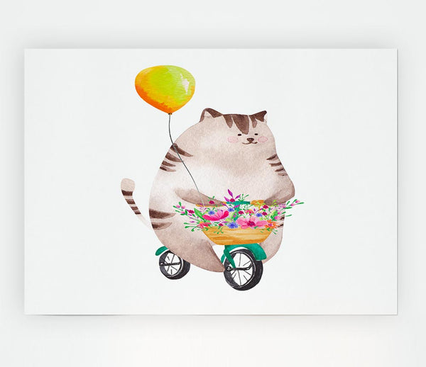 Cat Riding A Bike Print Poster Wall Art