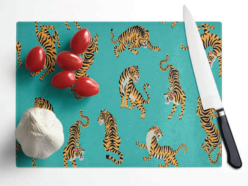 Turquoise Tiger Pattern Glass Chopping Board