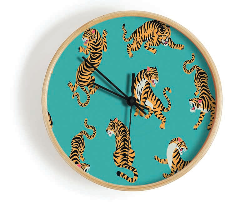 Turquoise Tiger Pattern Clock - Wallart-Direct UK