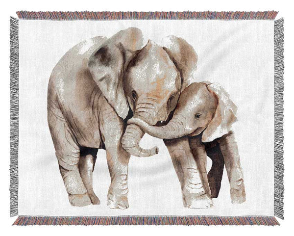 Elephants Holding Trunks Woven Blanket