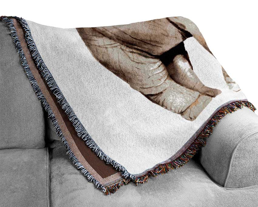 Elephants Holding Trunks Woven Blanket