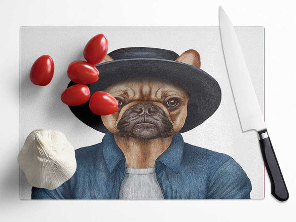 French Bulldog Hat Dog Glass Chopping Board