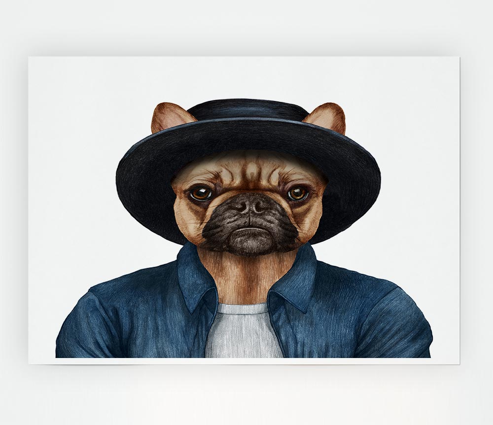 French Bulldog Hat Dog Print Poster Wall Art