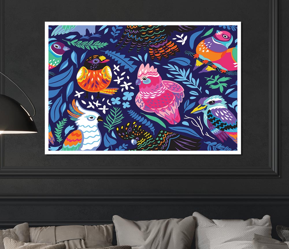 Cartoon Paradise Birds Print Poster Wall Art