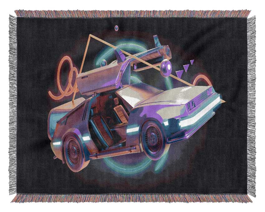 Delorean Car Neon Woven Blanket