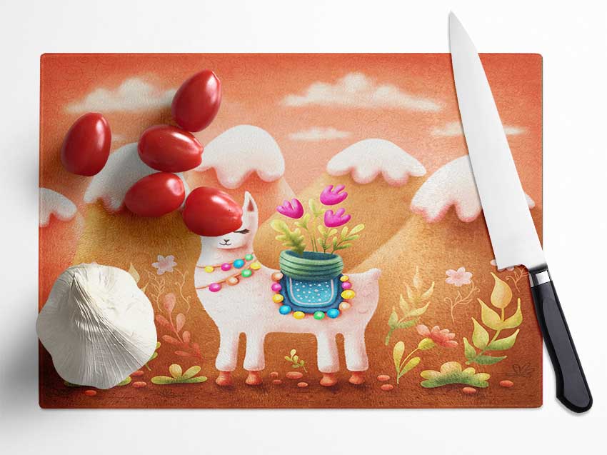 Llama In The Hilltop Glass Chopping Board