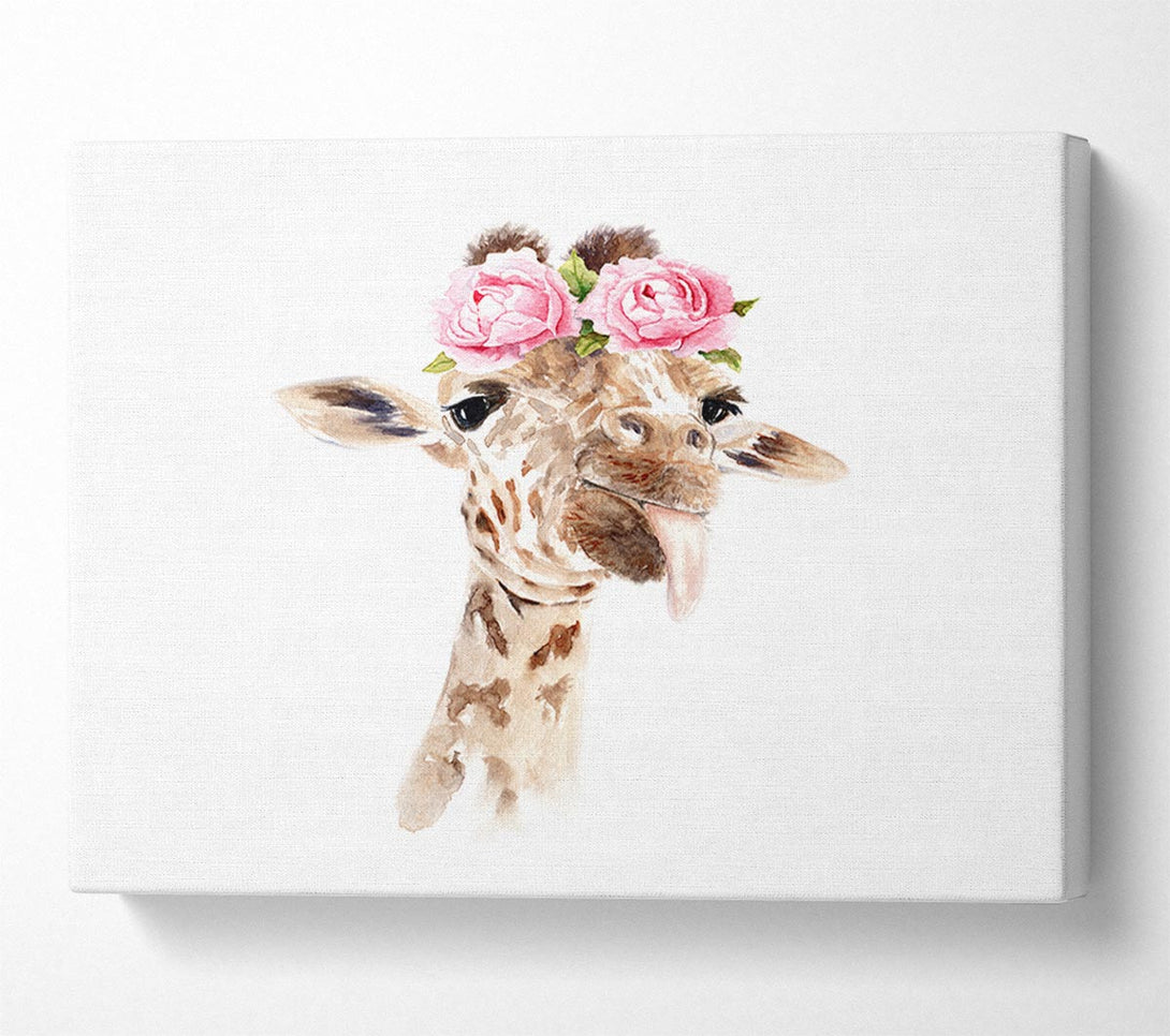 Picture of Roses On A Giraffe'S Head Canvas Print Wall Art