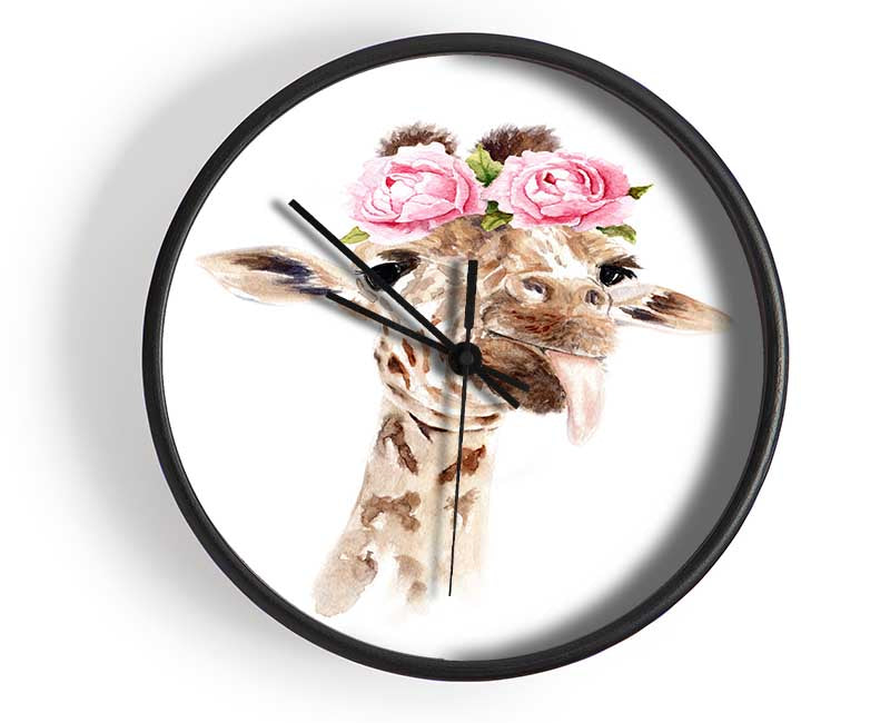 Roses On A Giraffe'S Head Clock - Wallart-Direct UK