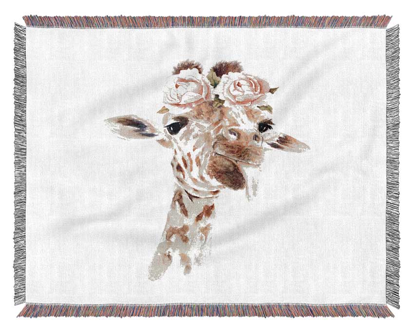 Roses On A Giraffe'S Head Woven Blanket