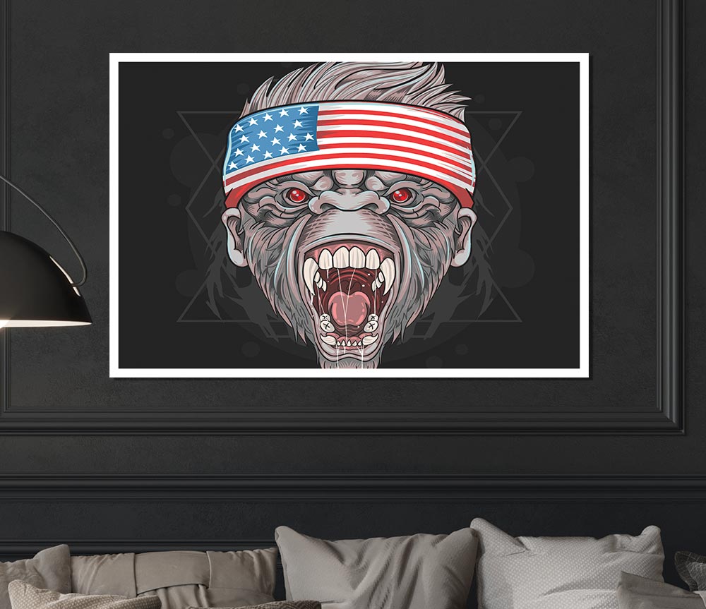 Angry Gorilla American Flag Print Poster Wall Art