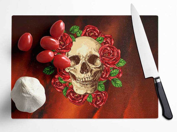 Roses Round A Skull Glass Chopping Board