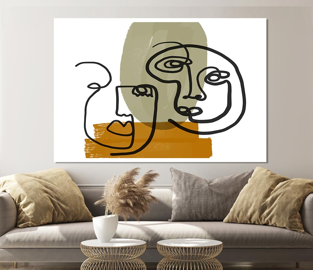 Two Abstract Line Drawing Faces Print Poster Wall Art