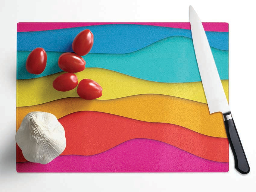 The Curve Rainbow Lines Glass Chopping Board