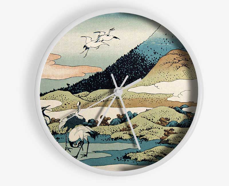 Cranes Below The Mountains Clock - Wallart-Direct UK