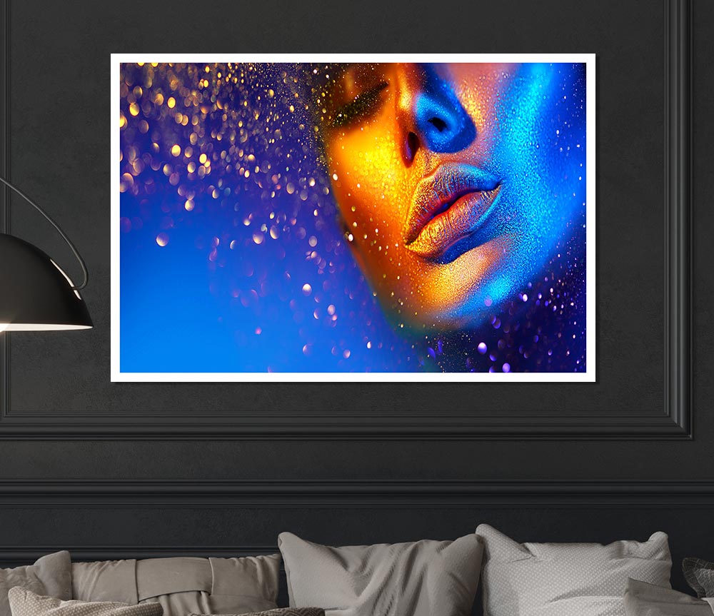 Gold And Blue Face Print Poster Wall Art