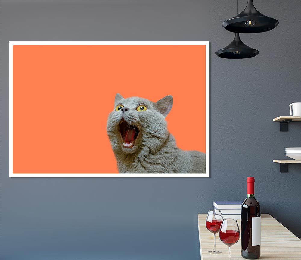 Cat On The Orange Print Poster Wall Art