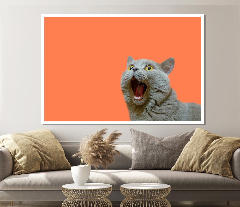 Cat On The Orange Print Poster Wall Art